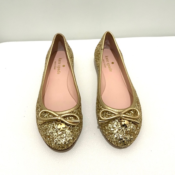 Kate Spade Willa Gold Glitter Ballet Flats Comfort Round‑Toe Designer Shoes 5 - Picture 9 of 13